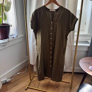 100% Linen Midi Dress - Olive Size M
